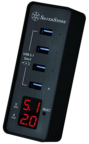 SilverStone SST-EP03 - 4-Port USB 3.0 Hub mit Display, unterstützt Stromabgabe bis zu 2A je USB-Anschluss, OVP, OCP von SilverStone Technology