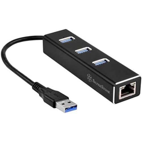 SilverStone SST-EP04 - 3-Port USB 3.1 Hub, Gen 1 Type A mit RJ45 Gigabit Ethernet Netzwerk Adapter, Aluminium von SilverStone Technology