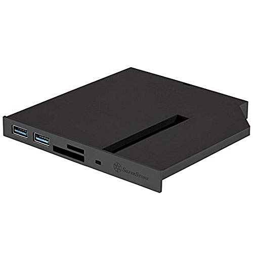 SilverStone SST-FPS01 - 12.7mm Tray Loading Slim ODD Adapter mit 2x USB 3.0, Card Reader und M.2 SATA SSD Slot, schwarz von SilverStone Technology