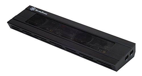 SilverStone SST-NB02B Noble Breeze Aluminium Notebook-Kühler mit 10/100 Base-T-(RJ-45) Netzwerkanschluss, Audioein- und -ausgang, Mikrofoneingang, 5x USB 2.0 Hochgeschwindigkeitsanschlüsse sowie Akku-Ladefunktion für Mobiltelefon, schwarz von SilverStone Technology