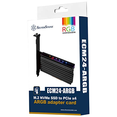 SilverStone Technology SST-ECM24-ARGB - PCI-E Erweiterungskarte SuperSpeed, PCI Express x4 auf M.2 (NVMe SSD NGFF), Aluminium Kühlkörper + Thermal Pad, ARGB-LED-Blinkdesign von SilverStone Technology