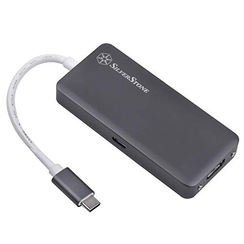 Silverstone Sst-EP14C - Adapter USB 3.1 Type-C Gen1 zu HDMI (Auflösung bis zu 4096 x 2160 @ 30Hz), 3x USB 3.1 Gen 1 Typ-A, 1x USB 3.1 Gen 1 Typ-C (PD 2.0 Laden), dunkelgrau von SilverStone Technology