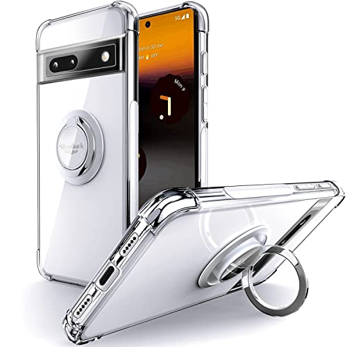 Silverback Hülle Kompatibel mit Google Pixel 6A Handyhülle mit 360 Grad Ring Halter Schutzhülle TPU Schock Stoßfester Stoßfänger Weiche Dünn Case für Google Pixel 6A 5G - Clear von Silverback