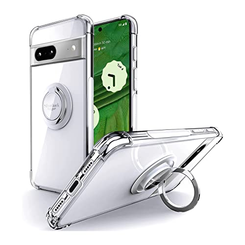 Silverback Hülle Kompatibel mit Google Pixel 7 Handyhülle mit 360 Grad Ring Halter magnetisch Schutzhülle TPU Schock Stoßfester Stoßfänger Weiche Dünn Case für Google Pixel 7 - Clear von Silverback