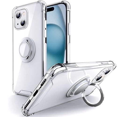 Silverback Hülle Kompatibel mit iPhone 15 Handyhülle mit 360 Grad Ring Halter Schutzhülle TPU Schock Stoßfester Stoßfänger Dünn Case für iPhone 15 Hülle (6.1") - Clear von Silverback