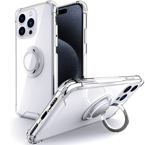 Silverback Hülle Kompatibel mit iPhone 15 Pro Handyhülle mit 360 Grad Ring Halter Schutzhülle TPU Schock Stoßfester Stoßfänger Dünn Case für iPhone 15 Pro Hülle (6.1") - Clear von Silverback