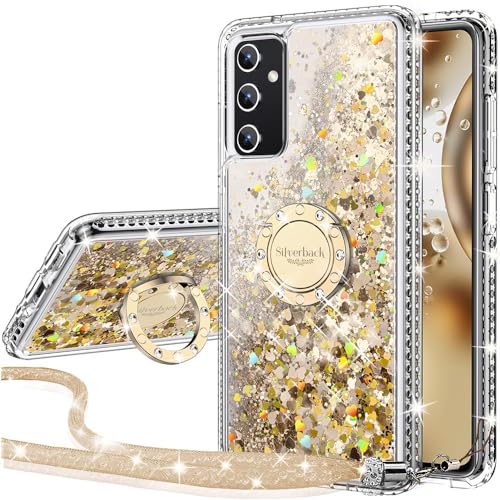 Silverback Hülle für Samsung Galaxy S23 FE, Mädchen Glitzern Handyhülle mit Ringständer, Cover Silikon Flüssigkeit Clear Schutzhülle für Samsung Galaxy S23 FE Case -Gold von Silverback