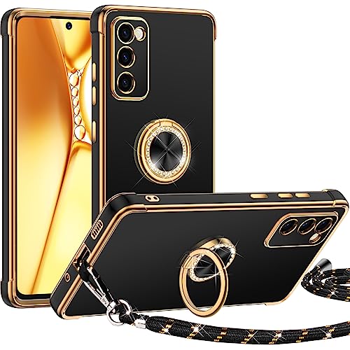 Silverback für Samsung Galaxy S20 FE 5G Hülle mit Band, [Miss Arts] Ring Ständer Handyhülle Handykette Frauen Mädchen Dünn Stoßfeste Schutzhülle für Samsung Galaxy S20 FE 5G Case Schwarz von Silverback