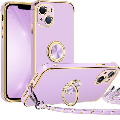 Silverback für iPhone 13 Hülle mit Band, [Miss Arts] Ring Ständer Handyhülle Handykette Frauen Mädchen Dünn Stoßfeste Schutzhülle für iPhone 13 Case Lila von Silverback