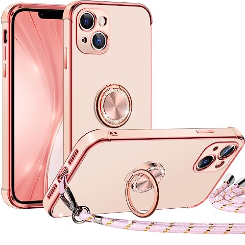 Silverback für iPhone 13 Hülle mit Band, [Miss Arts] Ring Ständer Handyhülle Handykette Frauen Mädchen Dünn Stoßfeste Schutzhülle für iPhone 13 Case Rosa von Silverback