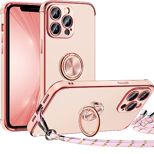 Silverback für iPhone 13 Pro Max Hülle mit Band,【Miss Arts】 Ring Ständer Handyhülle Handykette Frauen Mädchen Dünn Stoßfeste Schutzhülle für iPhone 13 Pro Max Case Rosa von Silverback