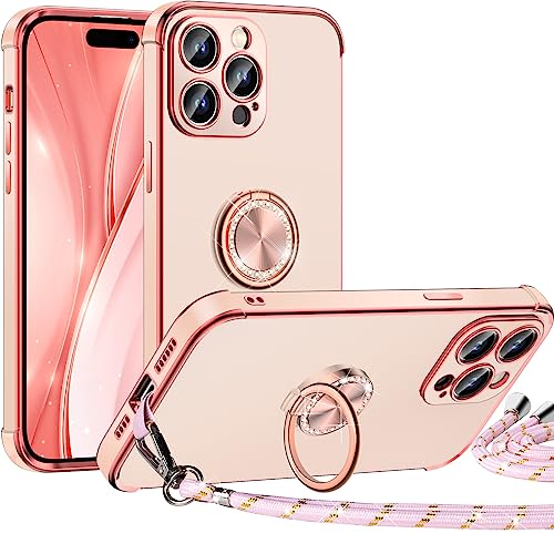 Silverback für iPhone 14 Pro Max Hülle mit Band, 【Miss Arts】 Ring Ständer Handyhülle Handykette Frauen Mädchen Dünn Stoßfeste Schutzhülle für iPhone 14 Pro Max Case Rosa von Silverback