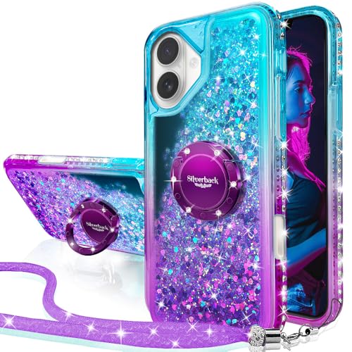 Silverback für iPhone 16 Hülle mit Band, Mädchen Frauen Glitzer Handyhülle mit Ring Halter Ständer Schutzhülle für iPhone 16 Case - LILA Silverback für iPhone 16 Hülle mit Band, Mädchen Frauen Glitzer Handyhülle mit Ring Halter Ständer Schutzhülle für iPhone 16 Case - LILA von Silverback