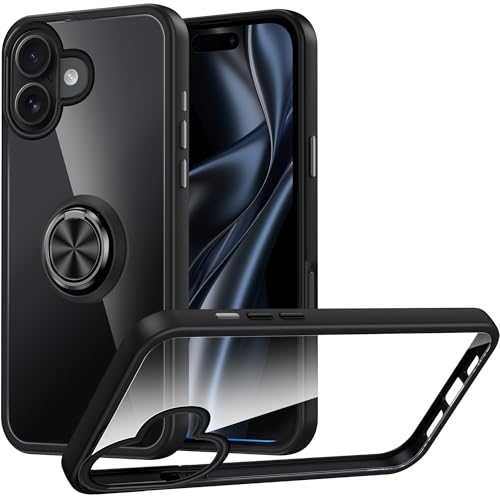 Silverback für iPhone 16 Plus Hülle, Handyhülle iPhone 16 Plus mit 360° Ring Halter Schutzhülle TPU Cover Stoßfester Stoßfänger Weiche Dünn für iPhone 16 Plus Case - Schwarz von Silverback