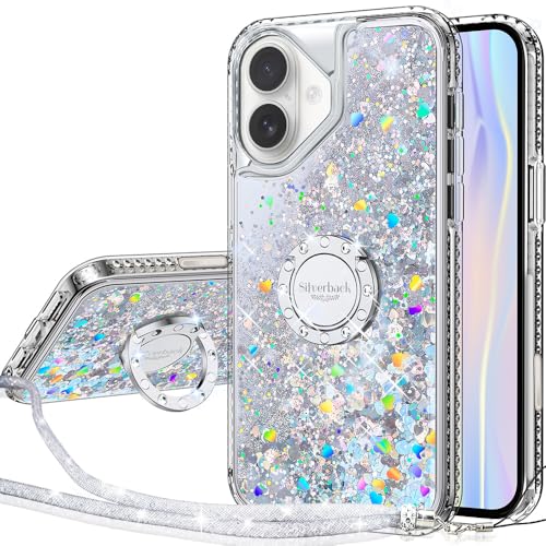Silverback für iPhone 16 Plus Hülle mit Band, Mädchen Glitzer Handykette Handyhülle 360 Grad Ring Cover Flüssigkeit Clear Schutzhülle für iPhone 16 Plus Case - Splitter Silverback für iPhone 16 Plus Hülle mit Band, Mädchen Glitzer Handykette Handyhülle 360 Grad Ring Cover Flüssigkeit Clear Schutzhülle für iPhone 16 Plus Case - Splitter von Silverback