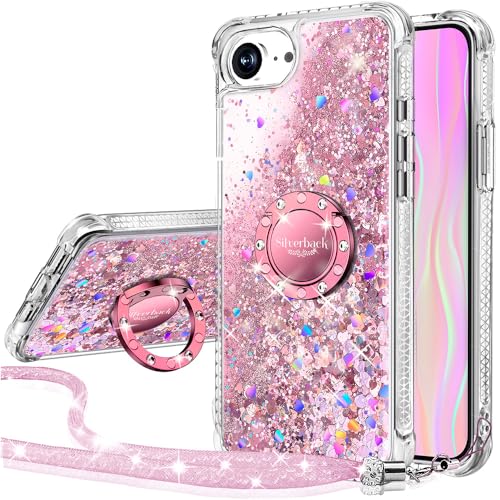 Silverback für iPhone 16E/SE4 Hülle mit Band, Mädchen Glitzer Handyhülle mit Ring, Silikon Flüssigkeit Treibsand Clear Handykette Schutzhülle für iPhone 16e Case - Rosa Silverback für iPhone 16E/SE4 Hülle mit Band, Mädchen Glitzer Handyhülle mit Ring, Silikon Flüssigkeit Treibsand Clear Handykette Schutzhülle für iPhone 16e Case - Rosa von Silverback