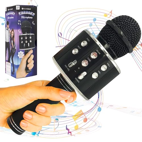 Silvergear® Karaoke Mikrofon mit Echo | Bluetooth Microfon Kabellos | Mädchen & Jungen Geschenk Kindergeburtstag | Stimmenverzerrer, Smartphone connection, Radio, Recorder, Selfie Knopf & Lautsprecher von Silvergear