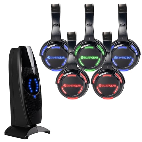 Silvergear® Silent Disco Set | 5 Kabellose Kopfhörern und Sender | Kopfhorer mit LED-Leuchten | Schwarz von Silvergear