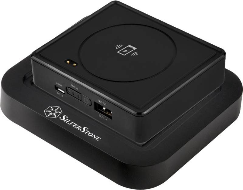 SilverStone QIB052-D - Kabelloses Ladegerät + AC-Netzteil + Powerbank - 5200 mAh - 2.1 A (USB) - auf Kabel: Micro-USB - Schwarz von Silverstone
