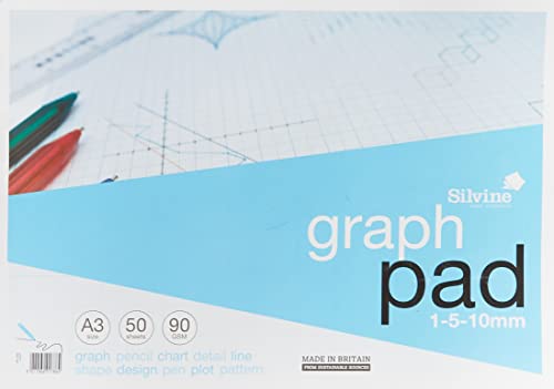 Silvine A3 graph pad 1mm 5mm 10mm squares/squared/grid paper von Silvine
