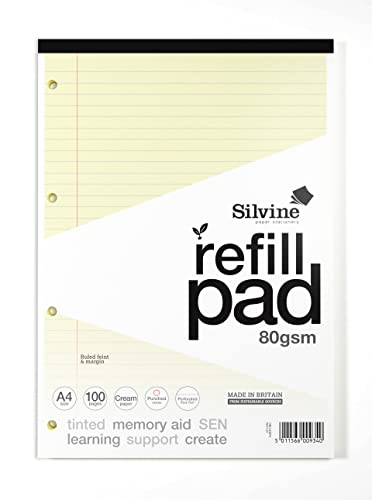 Silvine A4 SEN Nachfüllblock, getöntes Papier, cremefarben, liniert mit Rand, 100 Seiten von Silvine