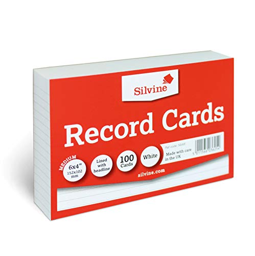 Silvine Karteikarten, 15,2 x 10,2 cm, liniert mit Überschrift, Weiß, 100 Karten pro Packung Ref. 564W (152 x 101 mm) von Silvine