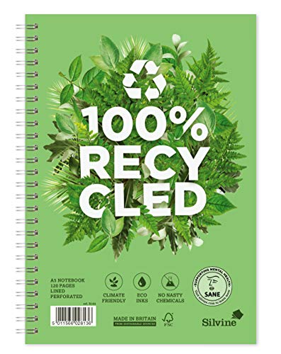 Silvine Notizbuch, A5+, recyceltes Doppeldraht, 120 linierte Seiten aus 100% recyceltem Papier. Ref R103 (212 x 148 mm) von Silvine