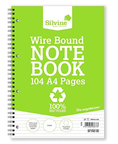 Silvine TWRE80 Notizbuch recycelt spiralgebunden gelocht liniert 104 Seiten 70 g/m² A4 12 Stück von Silvine