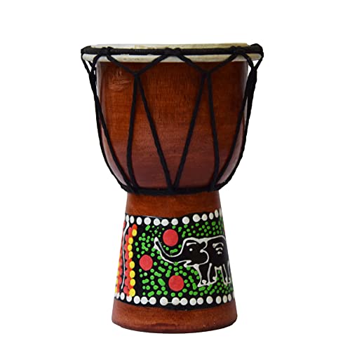 Djembe Trommel Bongo Afrika Holz bemalt Drum Instrument Musik Rhythmus Percussion Dot Painting (15 cm) von Simandra