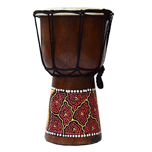 Djembe Trommel Bongo Afrika Holz bemalt Drum Instrument Musik Rhythmus Percussion Dot Painting (20 cm) von Simandra