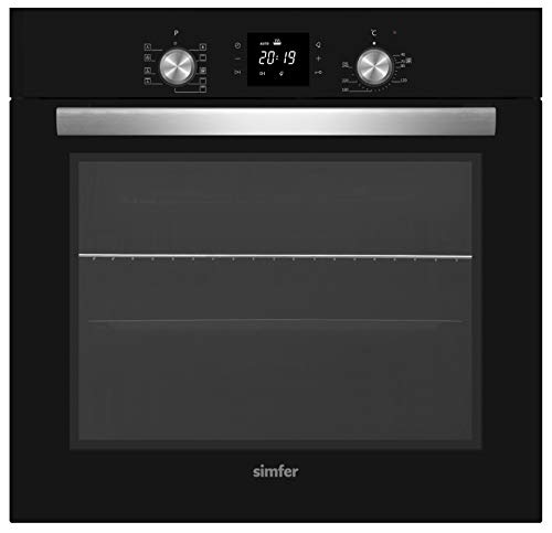 Simfer Einbau-Backofen 60 cm BO 6813, 60 L, 9 Funktionen, Digitaler Timer, Versenkbare Drehknöpfe, Teleskopschiene, 2-fach Verglasung, Seitengitter, Heißluft, Umluft Schwarz, 56,5 x 59,5 x 59,5 cm von Simfer