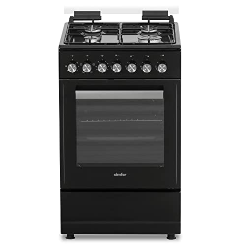 Simfer FS 5031-1 Schwarz, 50 cm Standherd, Gaskochfeld mit Elektro-Backofen, 48 Liter Garraum | Grillfunktion, Mechanischer Timer, Elektrische Taktfunkenzündung… von Simfer