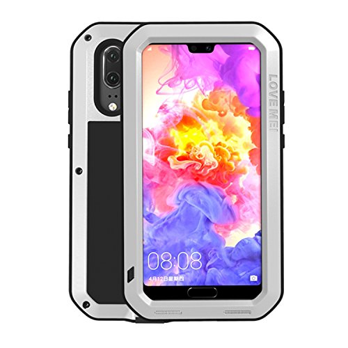 Simicoo Huawei P20 Aluminium-Legierung Metall Bumper Silikon Ganzkörper Hybrid Hülle Integriertes Gorilla-Glas Militär Stoßfest Heavy Duty Armor Defender Tough Case für Huawei P20 (Silber, P20) von Simicoo