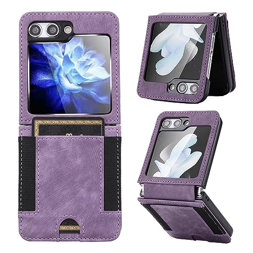 Simicoo Schutzhülle für Samsung Z Flip 5, PU-Leder, mit Kartenhalter, Schutzhülle für Samsung Z Flip 5, mit Scharnierschutz, elastischem Kartenschlitz, Fallschutz, langlebig, stoßfest, für Damen und Simicoo Schutzhülle für Samsung Z Flip 5, PU-Leder, mit Kartenhalter, Schutzhülle für Samsung Z Flip 5, mit Scharnierschutz, elastischem Kartenschlitz, Fallschutz, langlebig, stoßfest, für Damen und von Simicoo