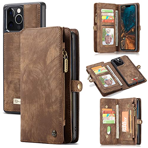 Simicoo iPhone 13 Pro Max 6.7 Leder Abnehmbare Brieftasche Reißverschluss Hülle mit 11 Kartenfächern Halter Magnetische Hülle für iPhone 13 Pro Max Flip Wallet Griff Handschlaufe Stoßfest Tasche von Simicoo