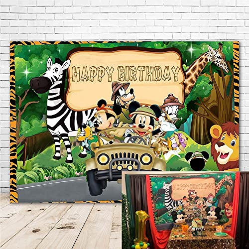 Similar Mickey Mouse Dschungel Safari Hintergrund 12,7 x 7,6 cm Happy Birthday Wild Forest Mickey Mouse Truck Hintergrund Vinyl Dschungel Mickey Mouse 1. Geburtstag Party Banner, Einheitsgröße von Similar