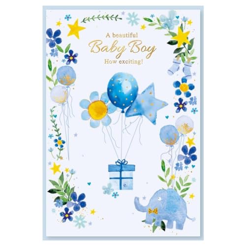 Simon Elvin - Grußkarte A Beautiful Baby Boy, Geburtstag 6er-Pack - Karton (Einheitsgröße) (Weiß/Blau/Gelb) von Simon Elvin