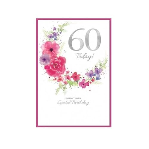 Simon Elvin - Grußkarte Milestone, 60. Geburtstag 6er-Pack - Karton (Einheitsgröße) (Weiß/Pink/Silber) von Simon Elvin
