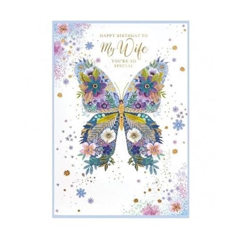 Simon Elvin Isabel Garden Geburtstagskarte "To My Wife", Schmetterling, Einheitsgröße, mehrfarbig, 6 Stück von Simon Elvin