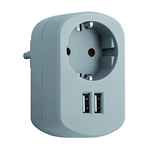 SIMON - Combi Adapter, Reiseadapter mit 16 A Schuko-Buchse und 2 USB-Buchsen, Wandladestromadapter, USB-Stecker, Aschgrau von Simon