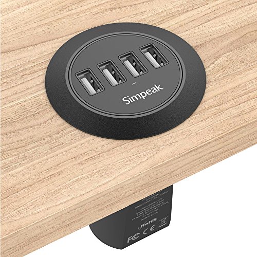 Simpeak 30W 4-Port USB Einbausteckdose, USB Einbaubuchse Ladegerät, USB Hub Schreibtisch Zubehör Kompatibel mit iPhone/iPad/Huawei/Xiaomi/Samsung, Schwarz von Simpeak