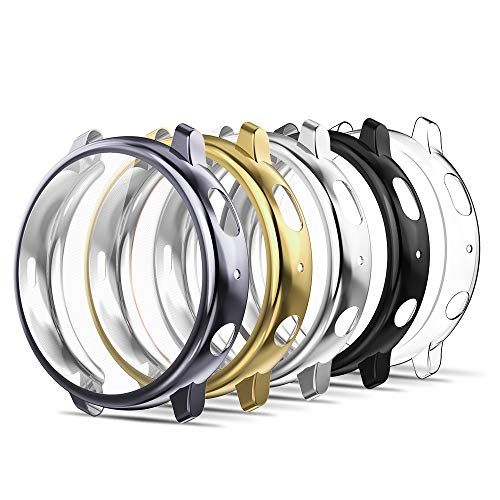 Simpeak 5-Stück Hülle Kompatibel für Samsung Galaxy Watch Active 2 44mm [5 Pcs], Schutzhülle Leicht Weiche Silikon Ultradünne TPU Case - Transparent+Schwarz+Silber+Golden+Raum Grau von Simpeak