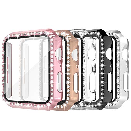 Simpeak 5-Stück Schutzhülle kompatibel mit Apple Watch Series 6 Se 5 4 40mm, Diamant Hülle mit Tempered Glas, Harte Schutz Zubehör für Watch, Glitzer Gehäuse von Simpeak
