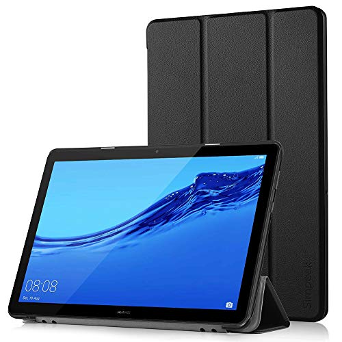 Simpeak Hülle Kompatibel für Huawei Mediapad T5 10.1, Ultra Dünn mit Standfunktion Kompatibel mit Mediapad T5 10.1 Zoll Schutzhülle Case - Schwarz von Simpeak
