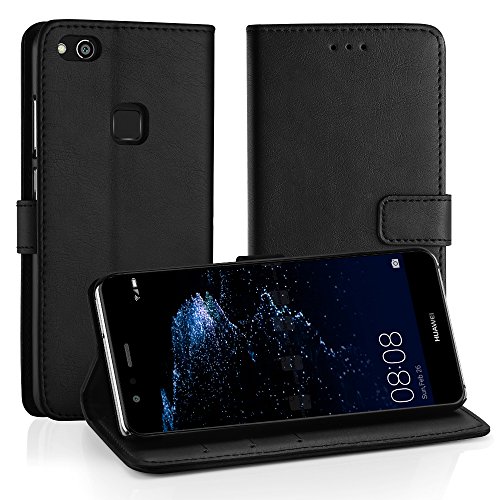 Simpeak Hülle Kompatibel für Huawei P10 Lite, Handyhülle Kompatibel mit P10 Lite Leder Flipcase [Kartensteckplätze] [Stand Feature] [Magnetic Closure Snap] - Schwarz von Simpeak