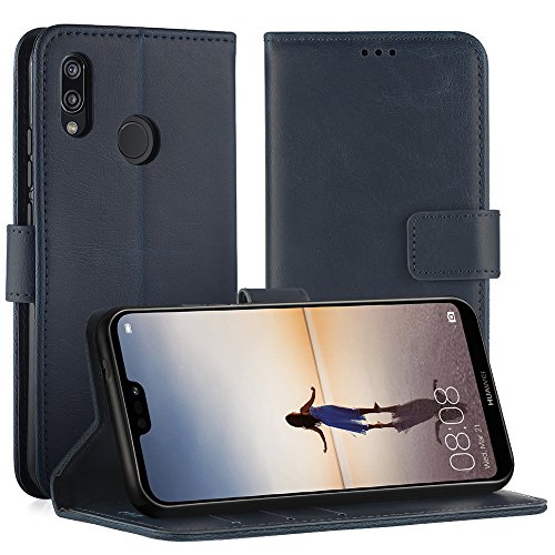 Simpeak Hülle Kompatibel für Huawei P20 Lite, Handyhülle Kompatibel mit P20 Lite Leder Flipcase [Kartensteckplätze] [Stand Feature] [Magnetic Closure Snap] - Blau von Simpeak