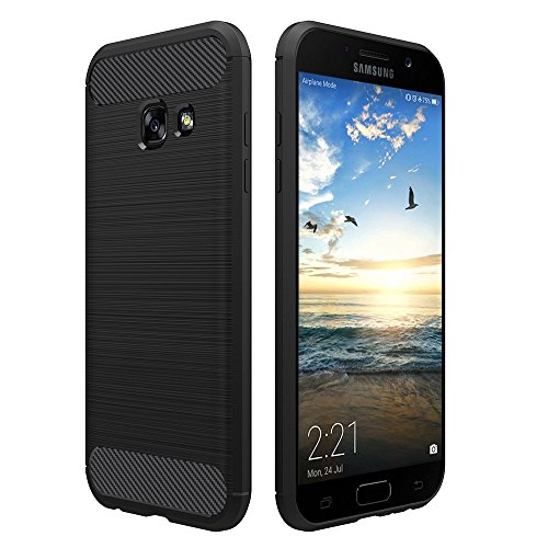 Simpeak Hülle Kompatibel für Samsung Galaxy A3 2017 [2 Jahre Garantie], Premium Weiche Karbonfaser Elastisch Schützendes Rückseiten-Case [Fallschutz] [rutschfest] [Kratzfest] - Schwarz von Simpeak