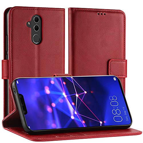 Simpeak Hülle Kompatibel mit Huawei Mate 20 Lite [6,3 Zoll], Handyhülle Kompatibel für Mate 20 Lite Leder Flipcase [Kartensteckplätze] [Stand Feature] [Magnetic Closure Snap] - Rot von Simpeak