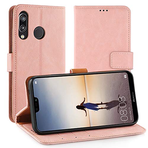 Simpeak Hülle Kompatibel mit Huawei P20 Lite [5,84 Zoll], Handyhülle Kompatibel für P20 Lite Leder Flipcase [Kartensteckplätze] [Stand Feature] [Magnetic Closure Snap] - Pink von Simpeak