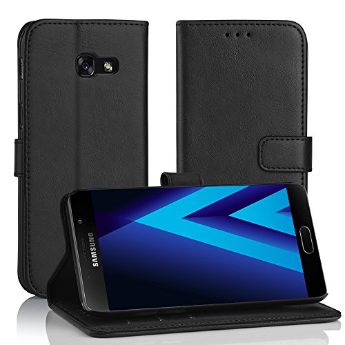 Simpeak Hülle Kompatibel mit Samsung Galaxy A3 2017, Handyhülle Kompatibel für Samsung A3 2017 Leder Flipcase [Kartensteckplätze] [Stand Feature] [Magnetic Closure Snap] - Schwarz von Simpeak